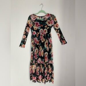 Floral Mesh Partially Lined Long Sleeve Dress